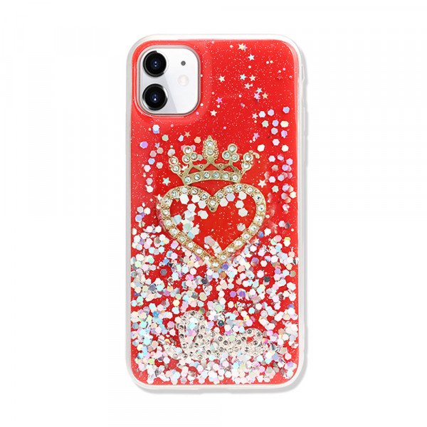 Wholesale Star Crown Heart Crystal Shiny Glitter Sparkling Jewel Case Cover for iPhone 12 / 12 Pro 6.1 (Red)